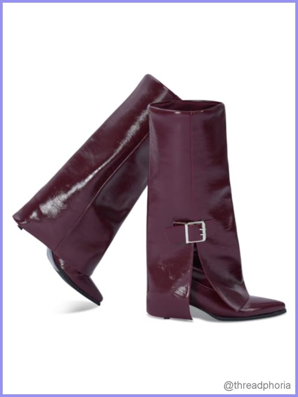 Women's Knee High Fold Over Shark Boots, Pointed Toe Kitten Heel Wide Calf Faux